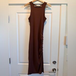 Brown Sleeveless Bodycon Ruched Dress NWOT